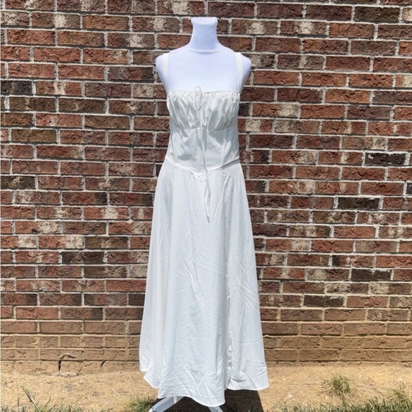 Marthea Women's Boho Midi Corset Dress Flowy Slit Lace Up Dress Going Out Sz L - Picture 1 of 12